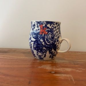 Anthropologie Homegrown Mug Blue Monogramed “K”